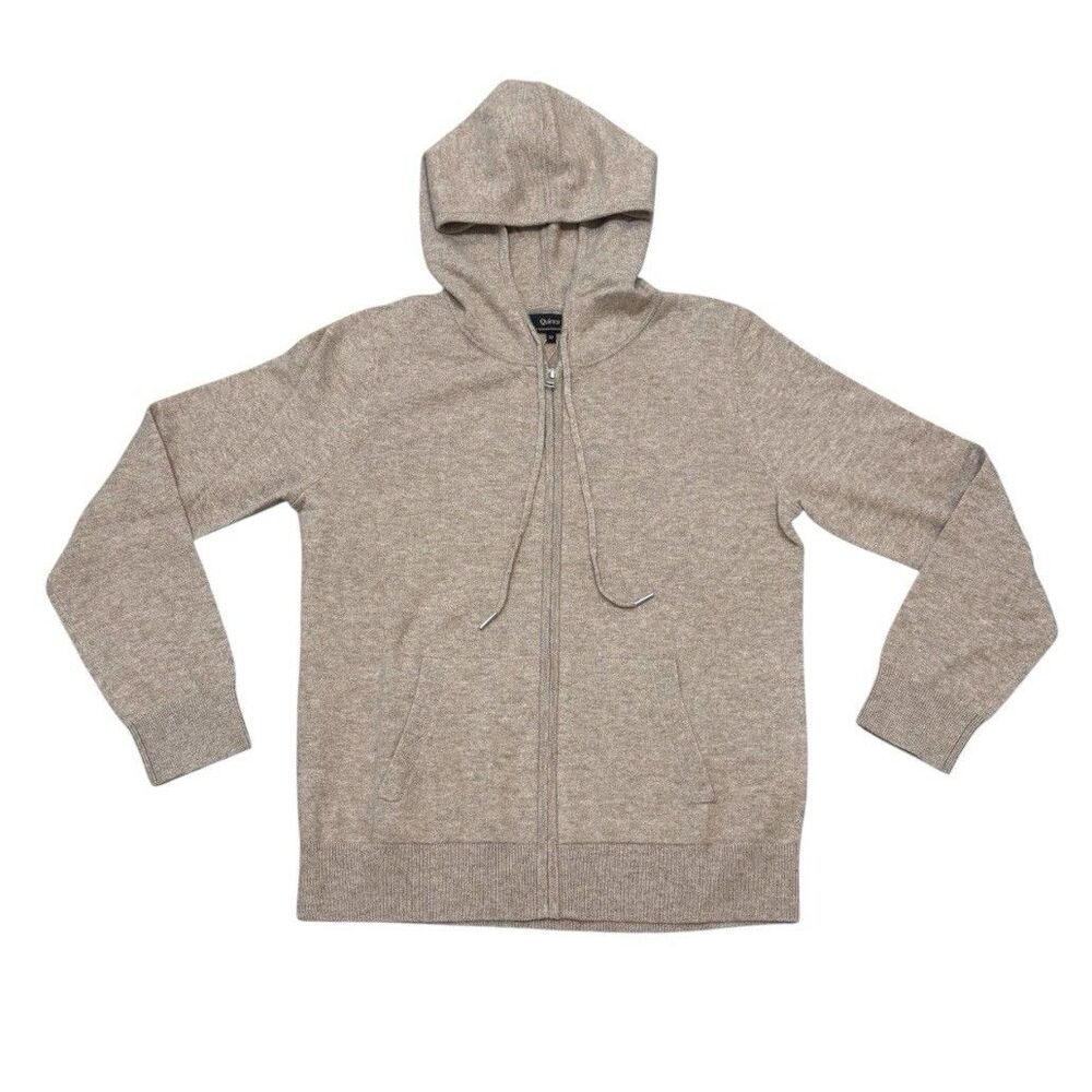 Quince Women’s Mongolian Cashmere Full Zip Hoodie In Oatmeal Size M NEW